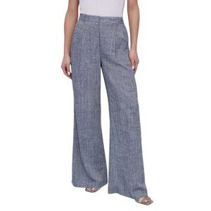 NWT DKNY Petite 8 High Rise Wide Leg Blue Herringbone Pants MSRP $109